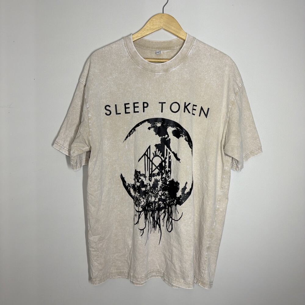 Sleep Token Band T Shirt Mens XL Tan Black Black Moon Logo Graphic Modern Metal
